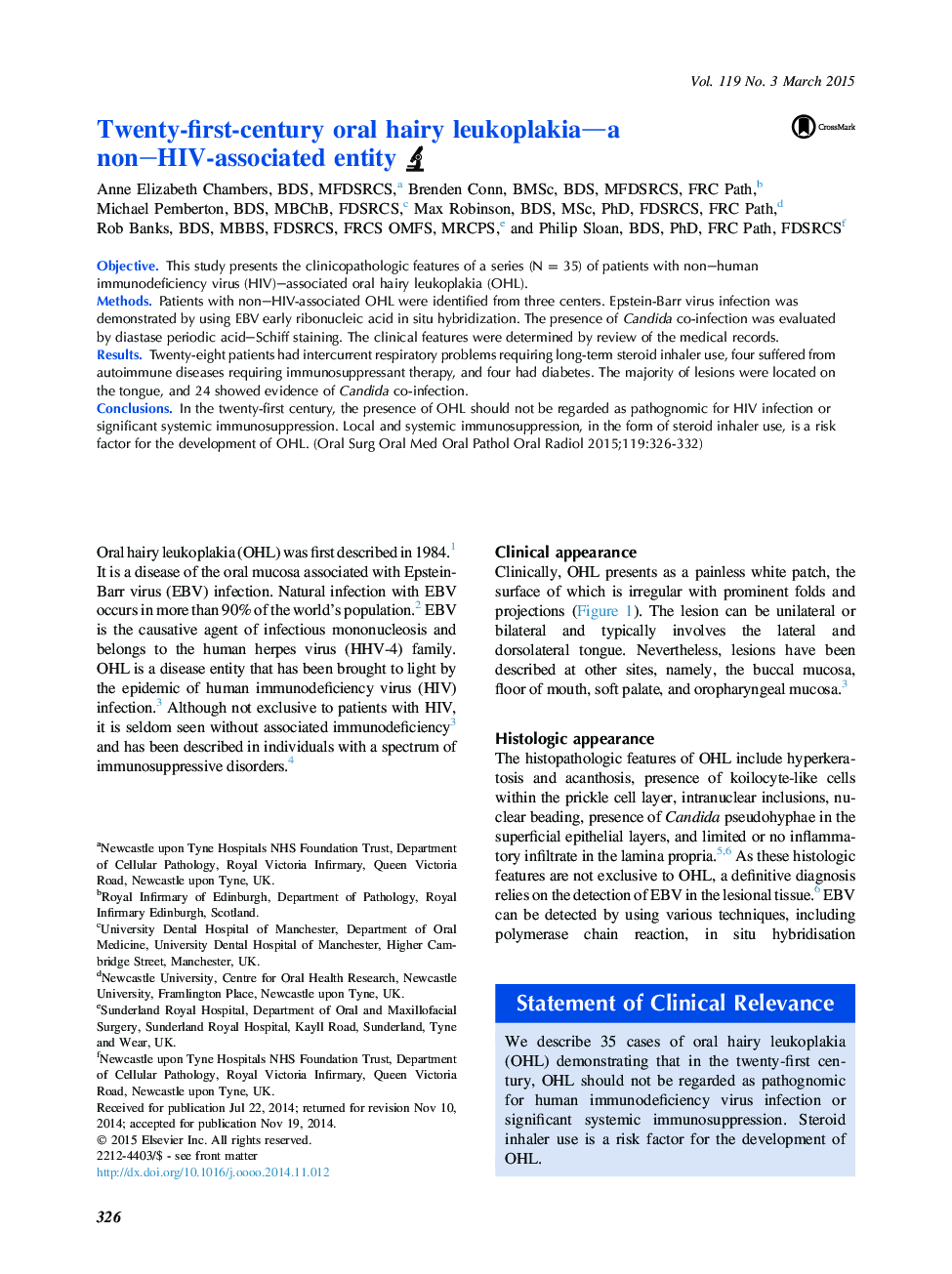 Twenty-first-century oral hairy leukoplakia-a non-HIV-associated entity