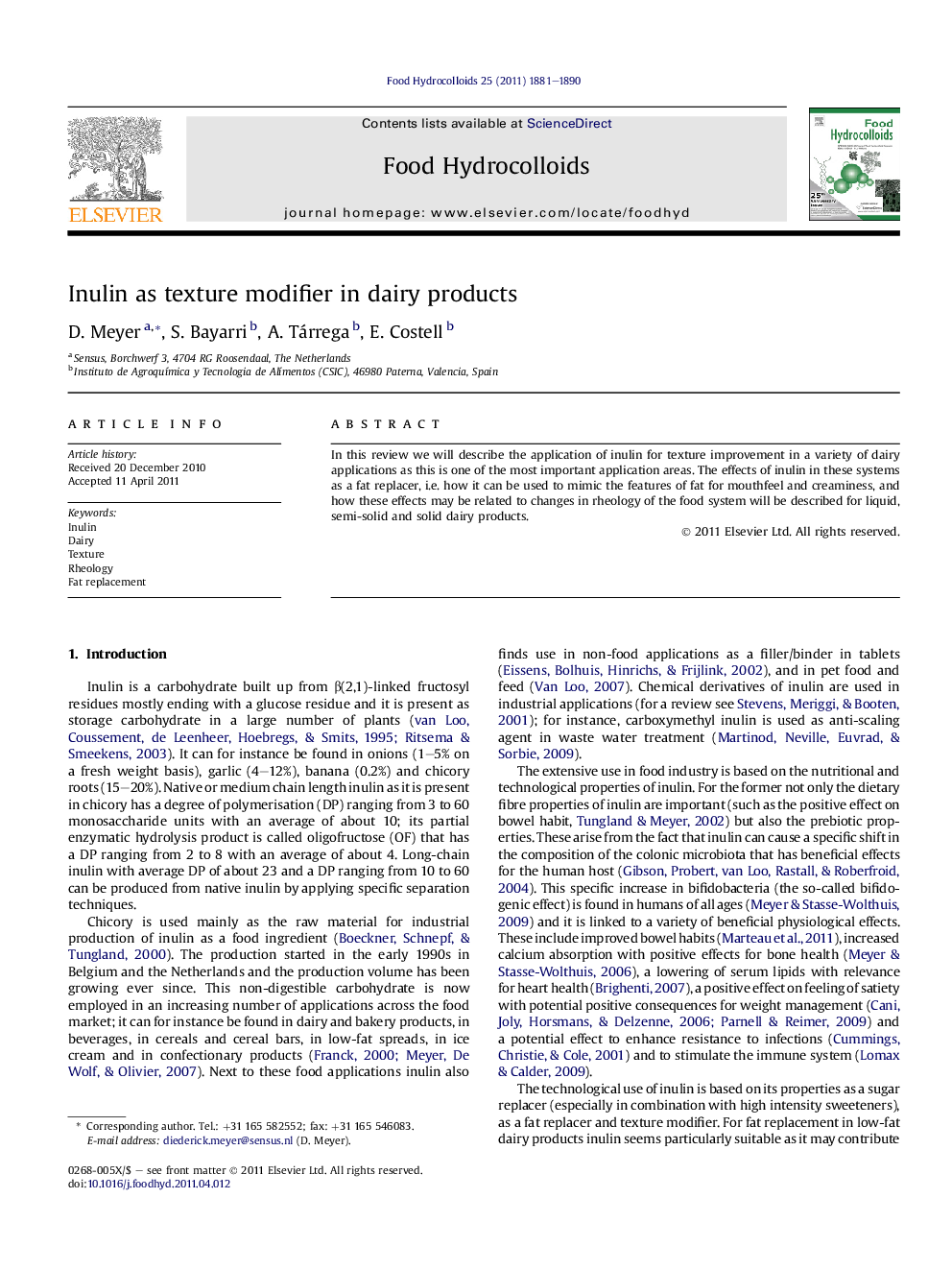 Inulin as texture modifier in dairy products