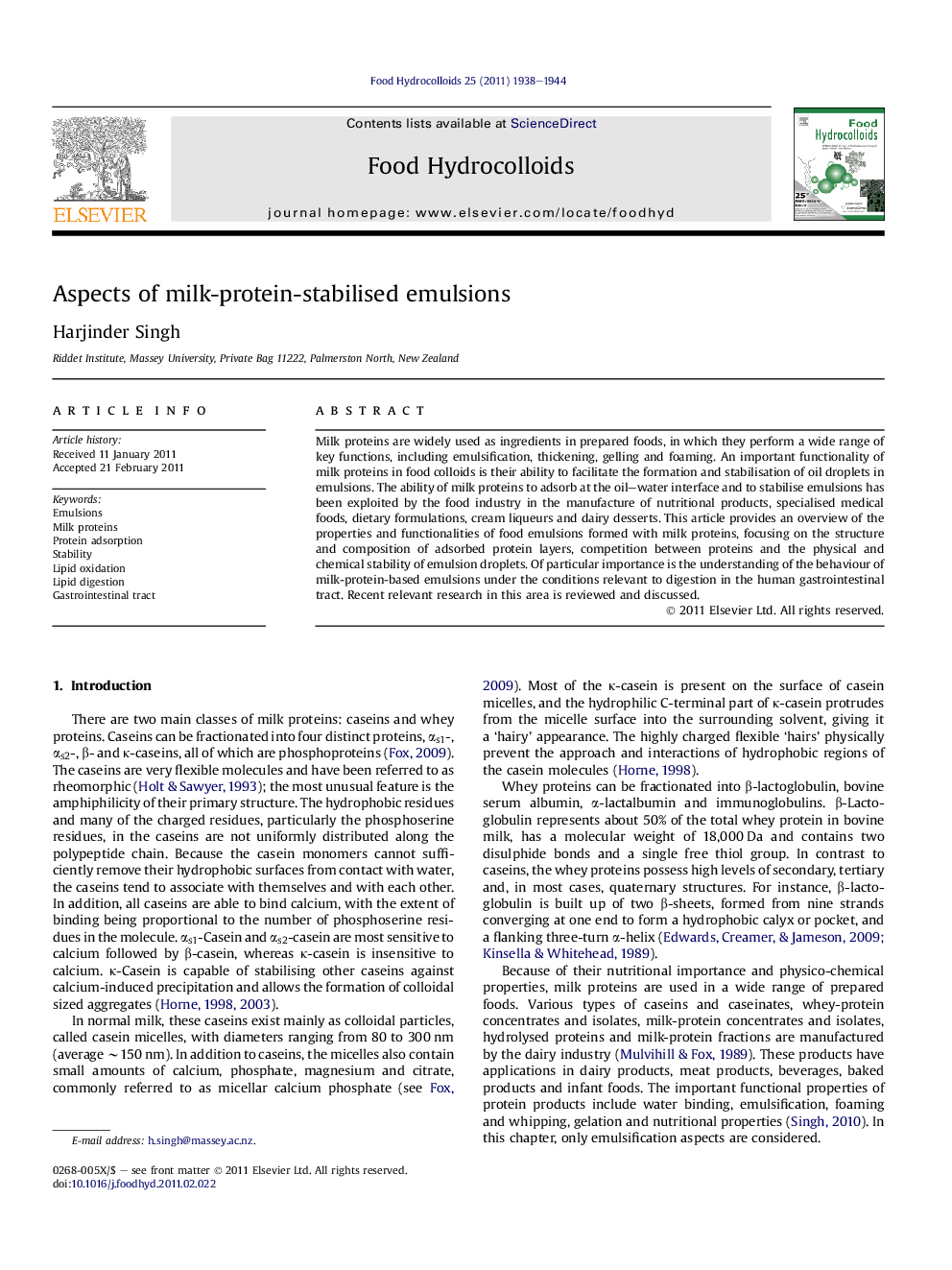 Aspects of milk-protein-stabilised emulsions