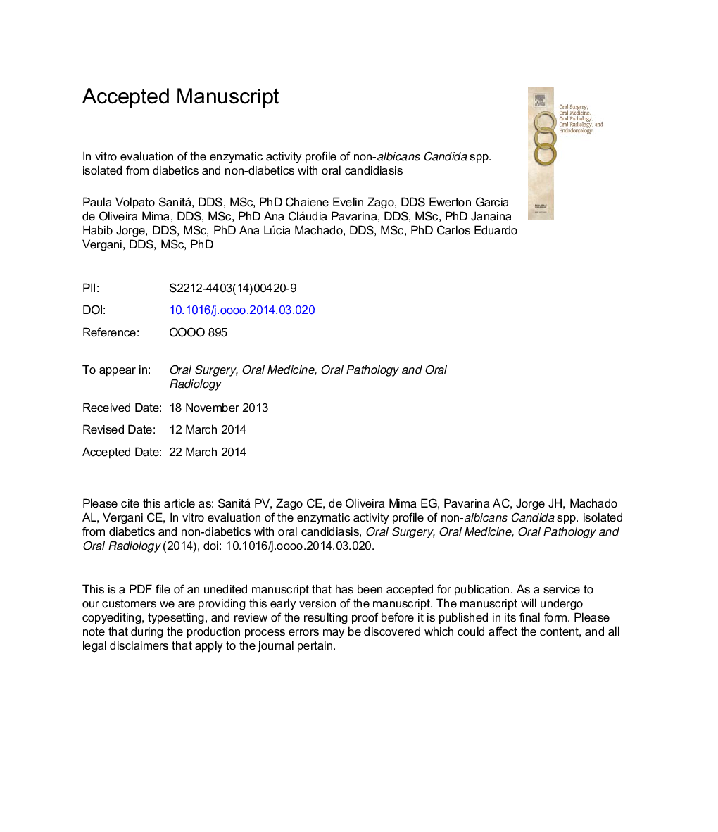 In vitro evaluation of the enzymatic activity profile of non-albicans Candida species isolated from patients with oral candidiasis with or without diabetes