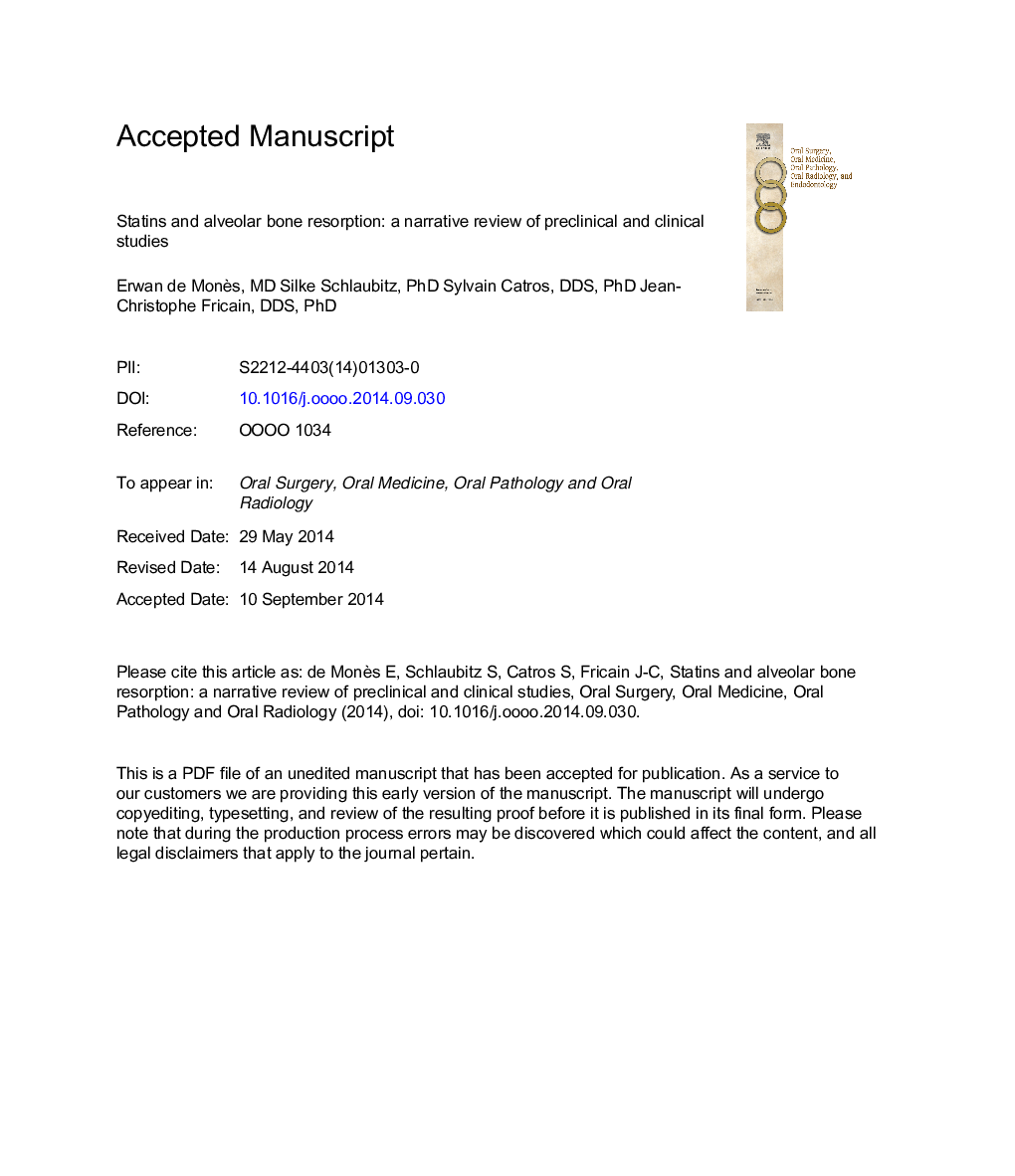 Statins and alveolar bone resorption: a narrative review of preclinical and clinical studies