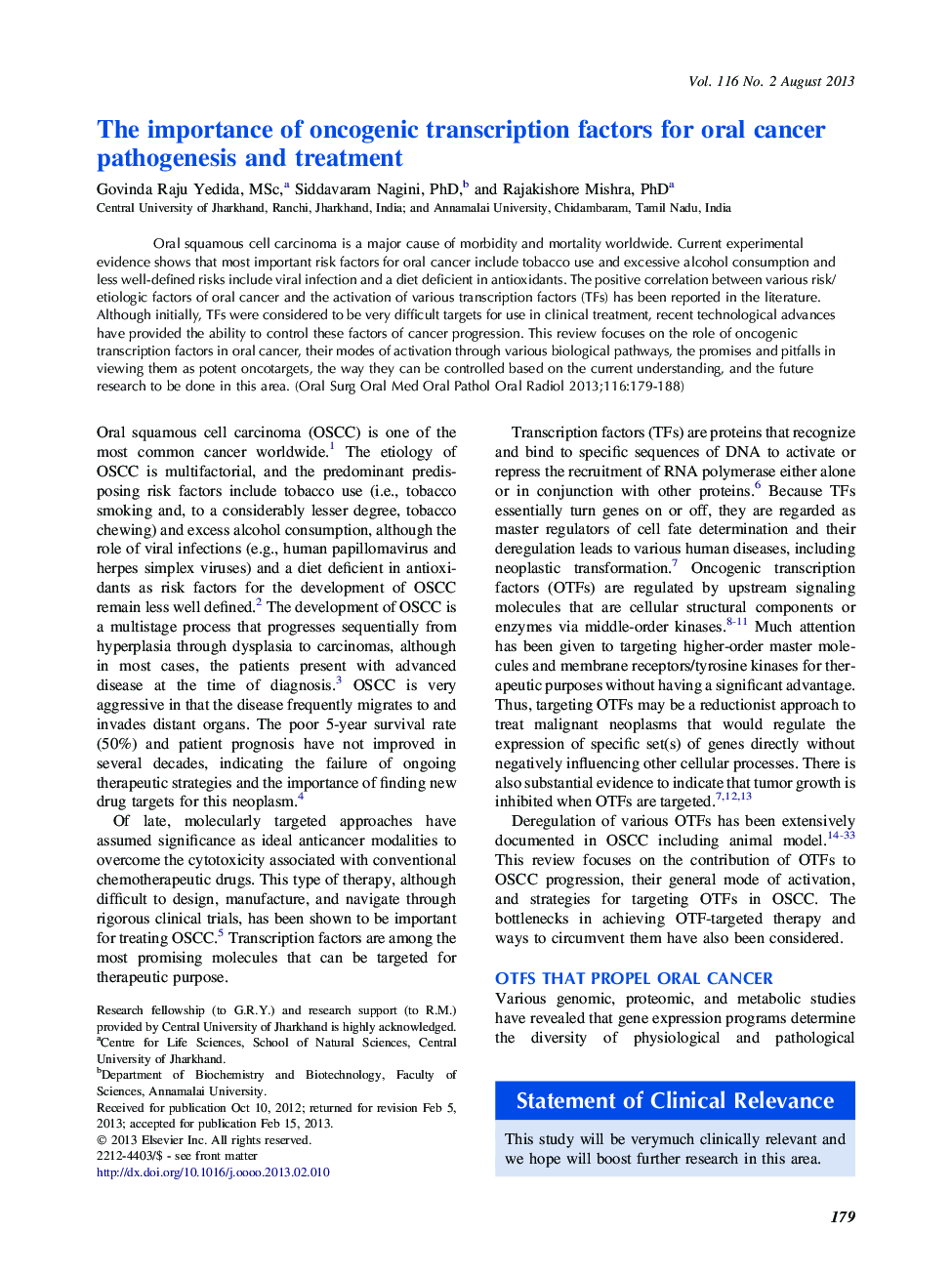 The importance of oncogenic transcription factors for oral cancer pathogenesis and treatment