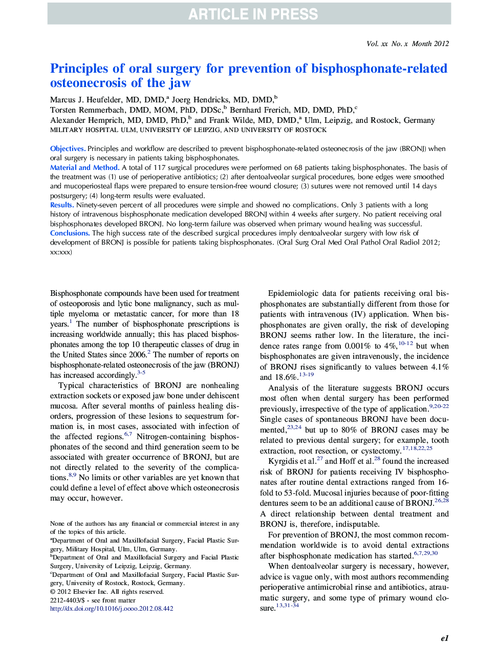 Principles of oral surgery for prevention of bisphosphonate-related osteonecrosis of the jaw