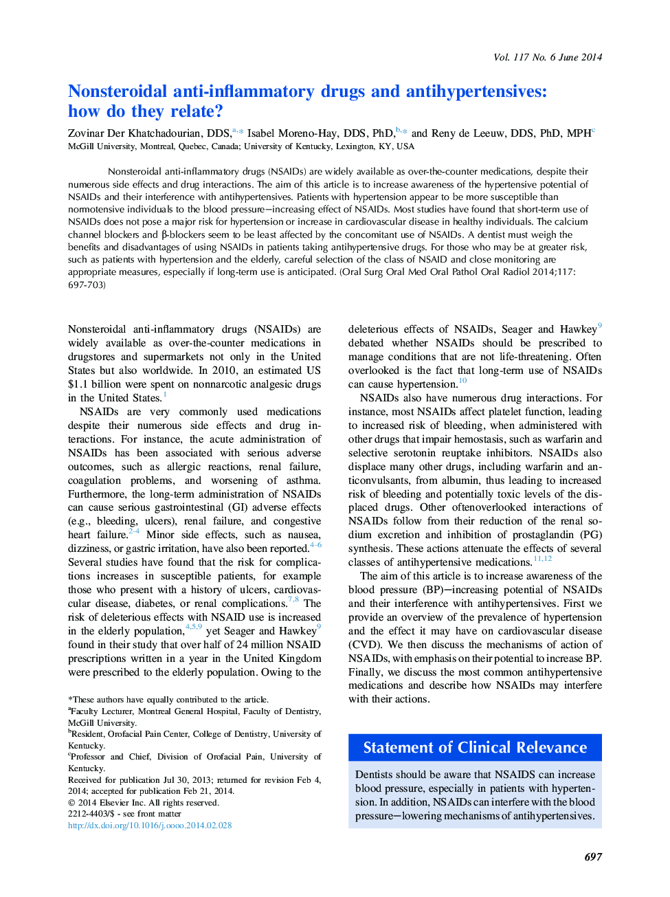 Oral medicineNonsteroidal anti-inflammatory drugs and antihypertensives: how do they relate?