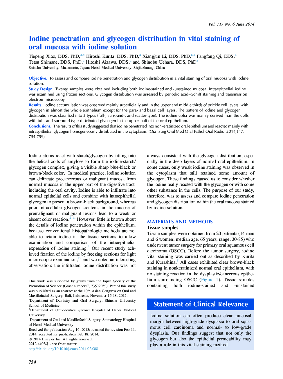 Iodine penetration and glycogen distribution in vital staining of oral mucosa with iodine solution