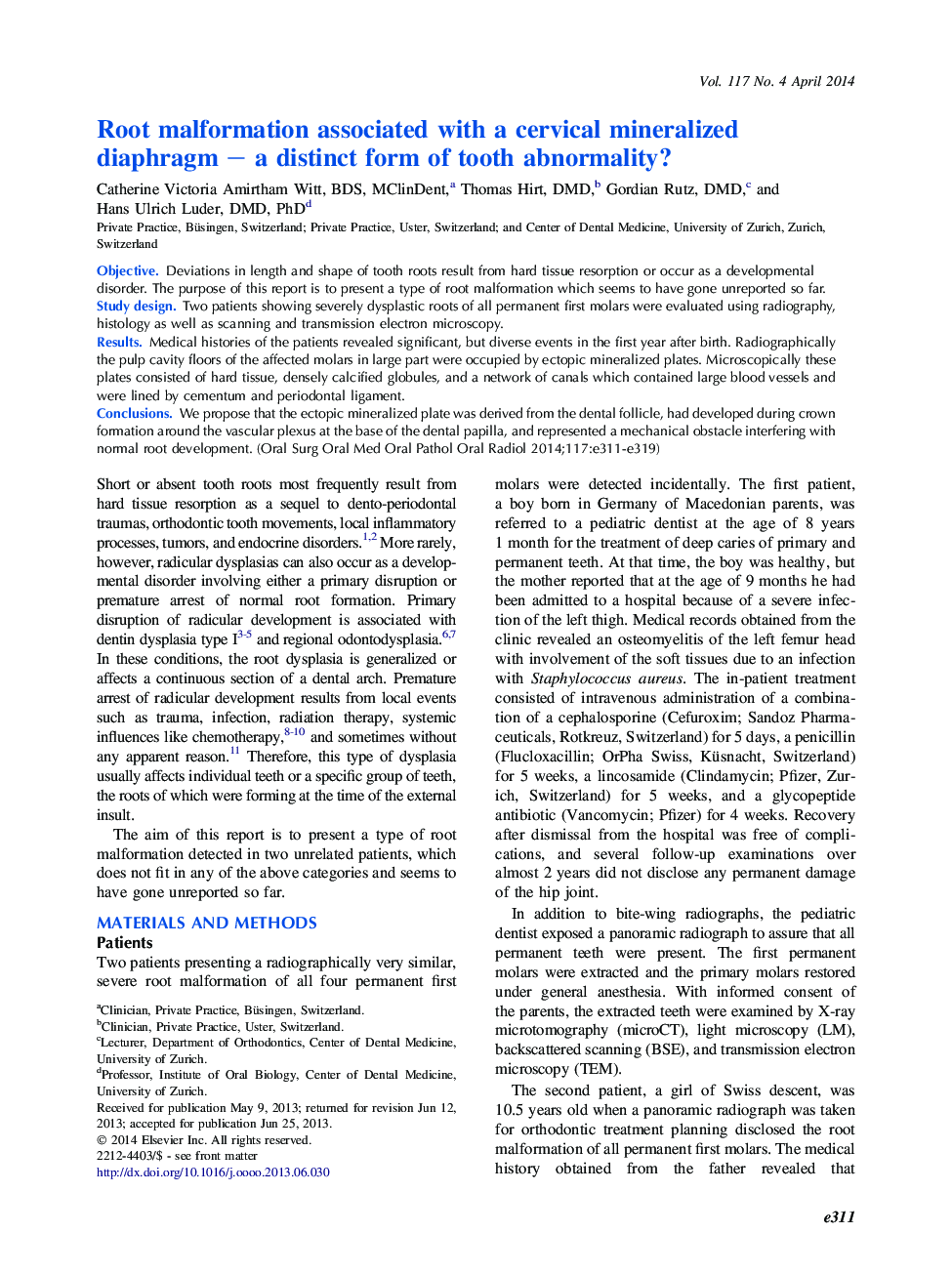 Root malformation associated with a cervical mineralized diaphragm - a distinct form of tooth abnormality?