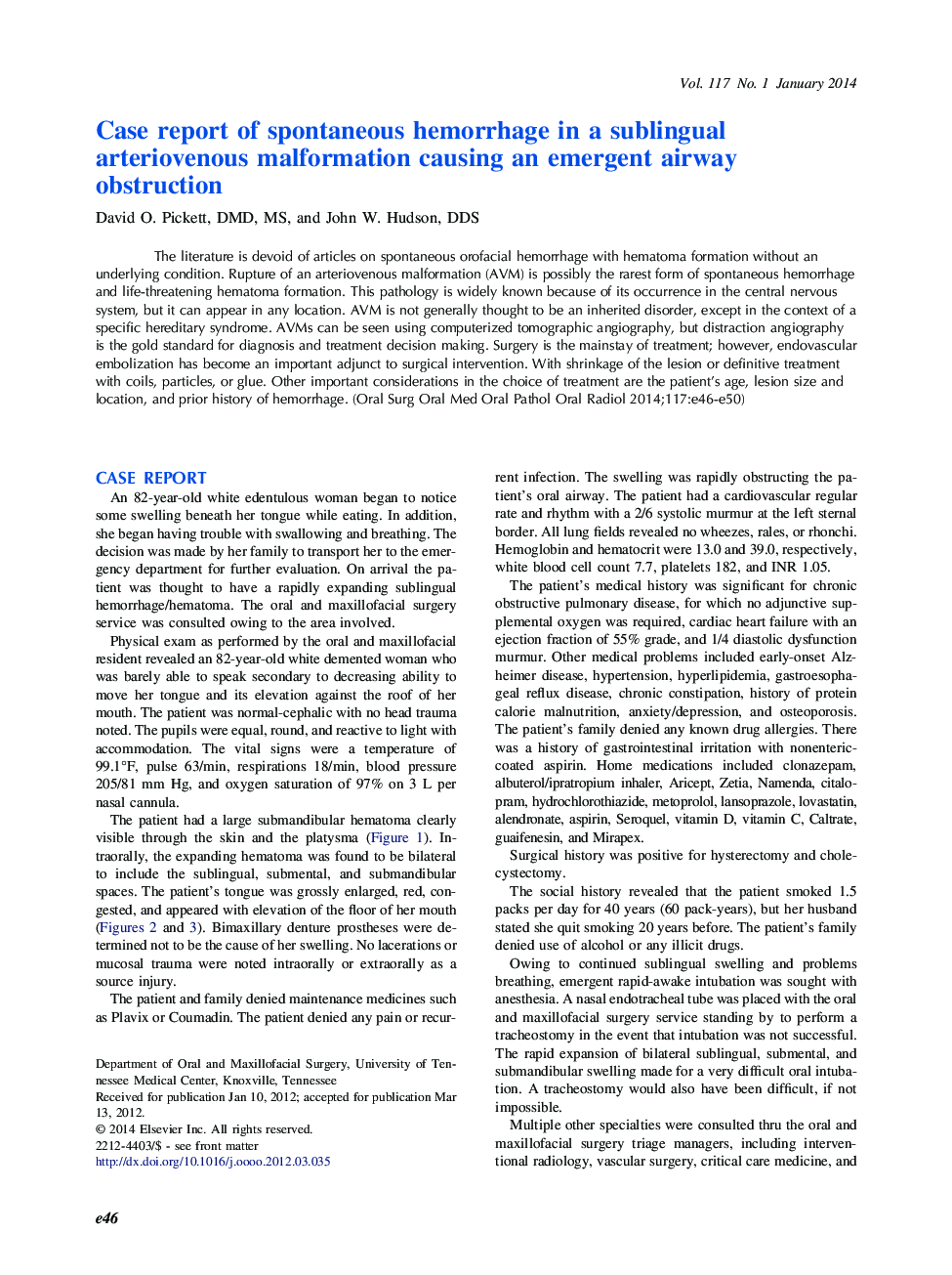 Case report of spontaneous hemorrhage in a sublingual arteriovenous malformation causing an emergent airway obstruction