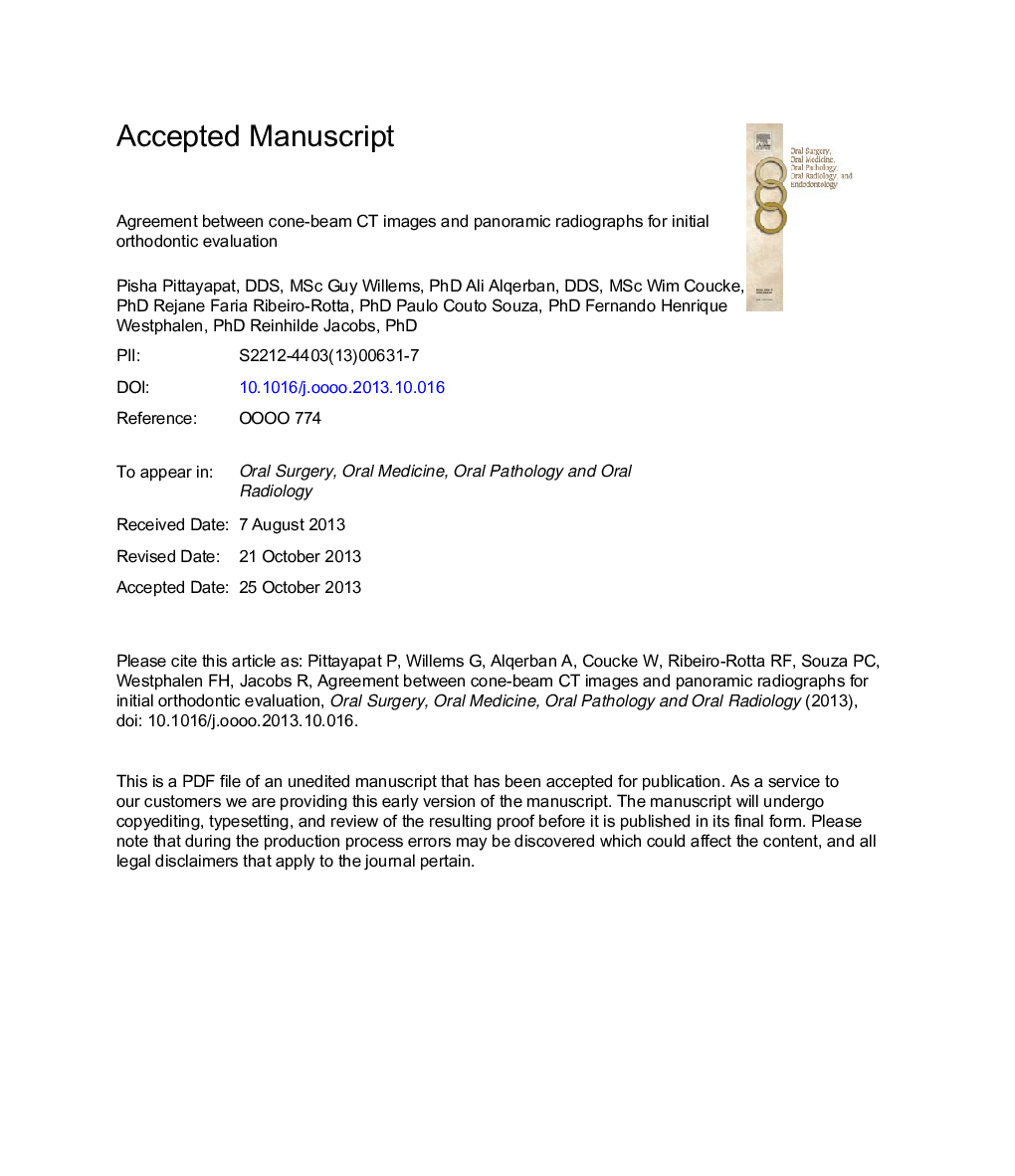 Agreement between cone beam computed tomography images and panoramic radiographs for initial orthodontic evaluation