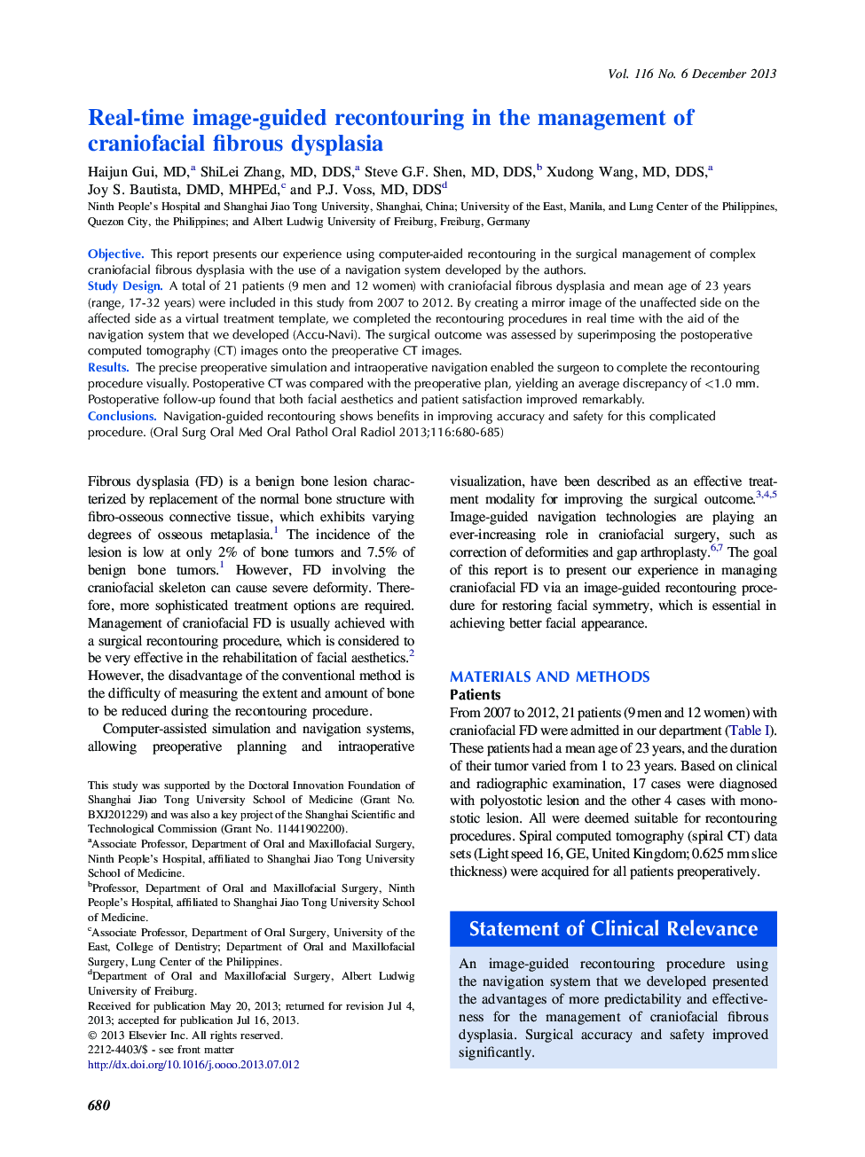 Real-time image-guided recontouring in the management of craniofacial fibrous dysplasia