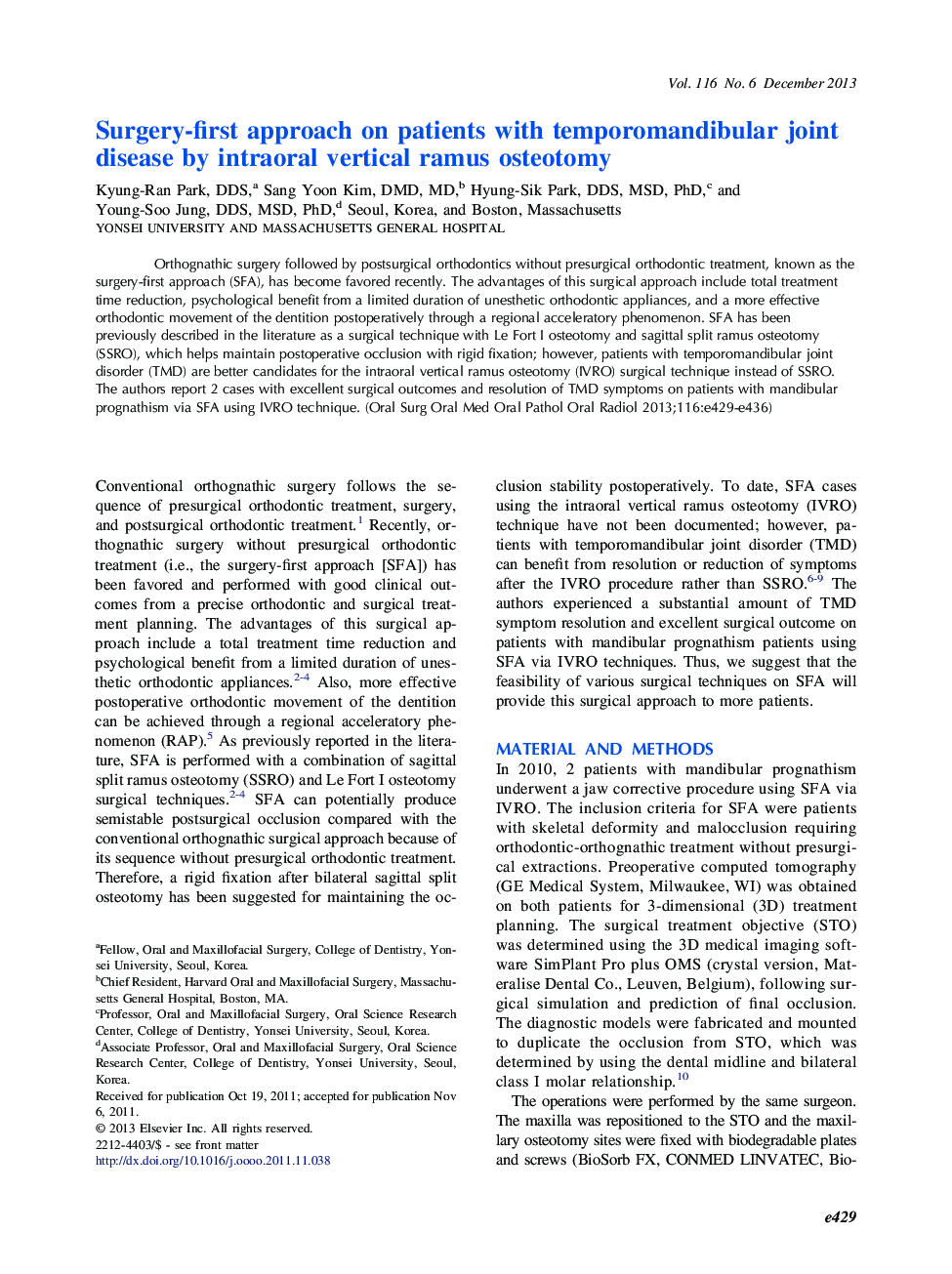 Surgery-first approach on patients with temporomandibular joint disease by intraoral vertical ramus osteotomy