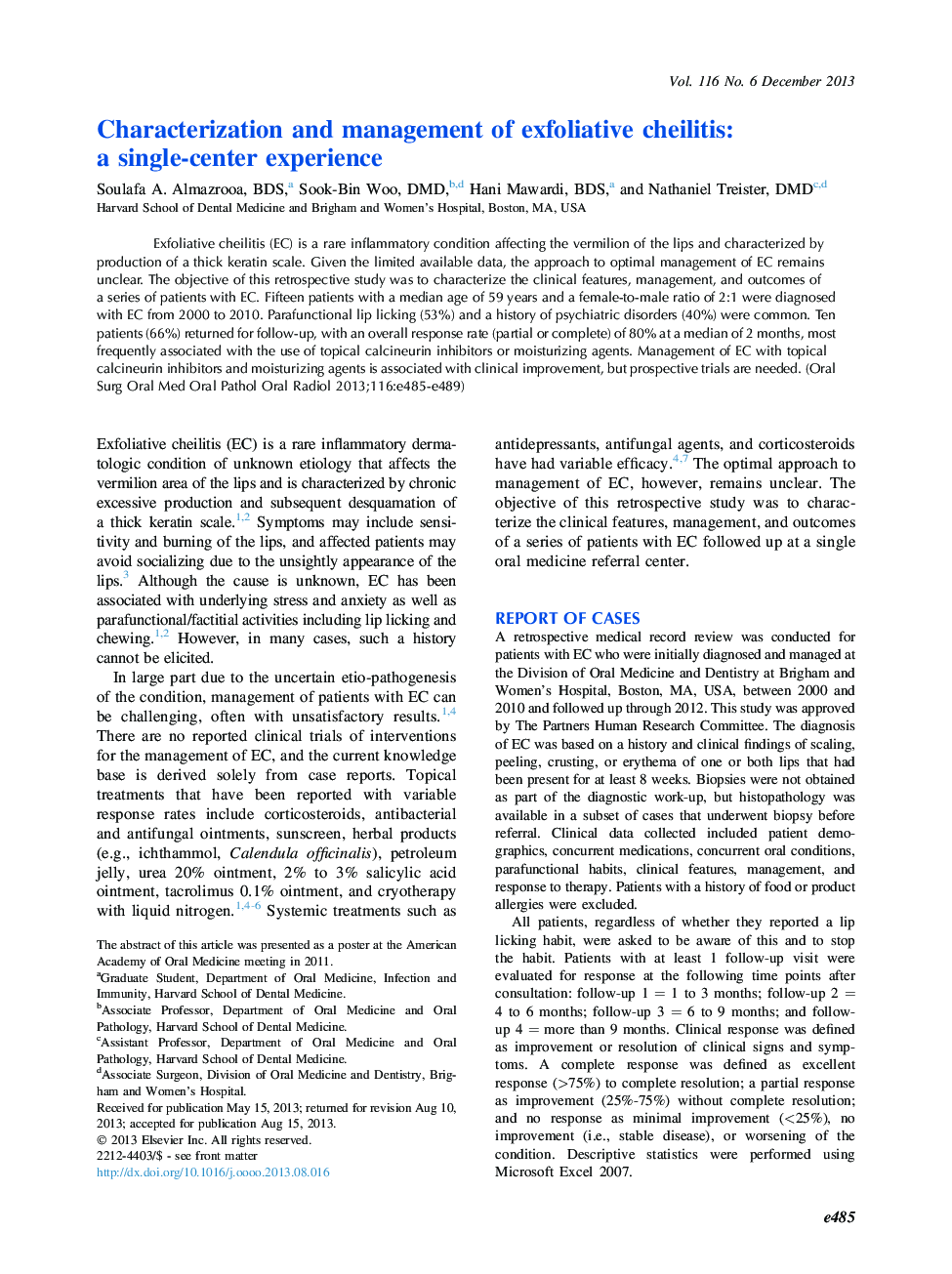 Characterization and management of exfoliative cheilitis: a single-center experience