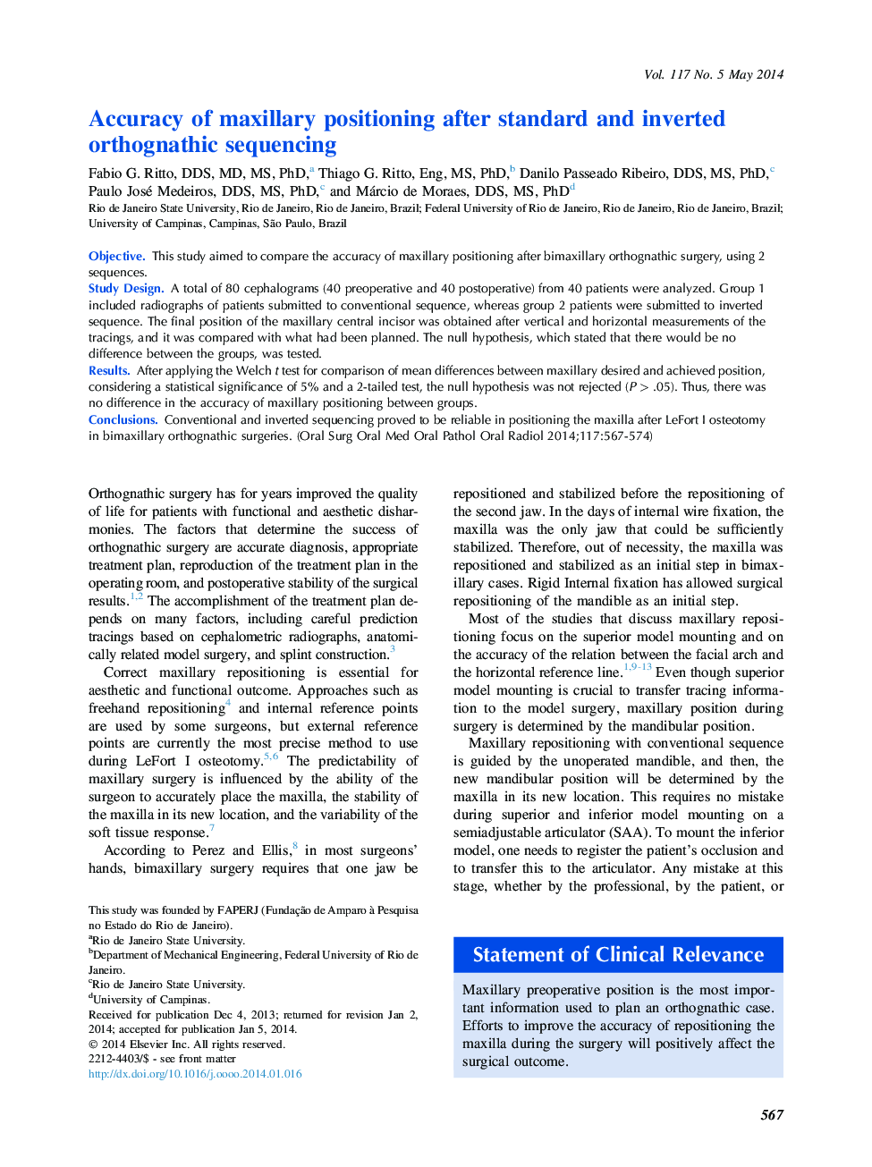 Oral and maxillofacial surgeryAccuracy of maxillary positioning after standard and inverted orthognathic sequencing