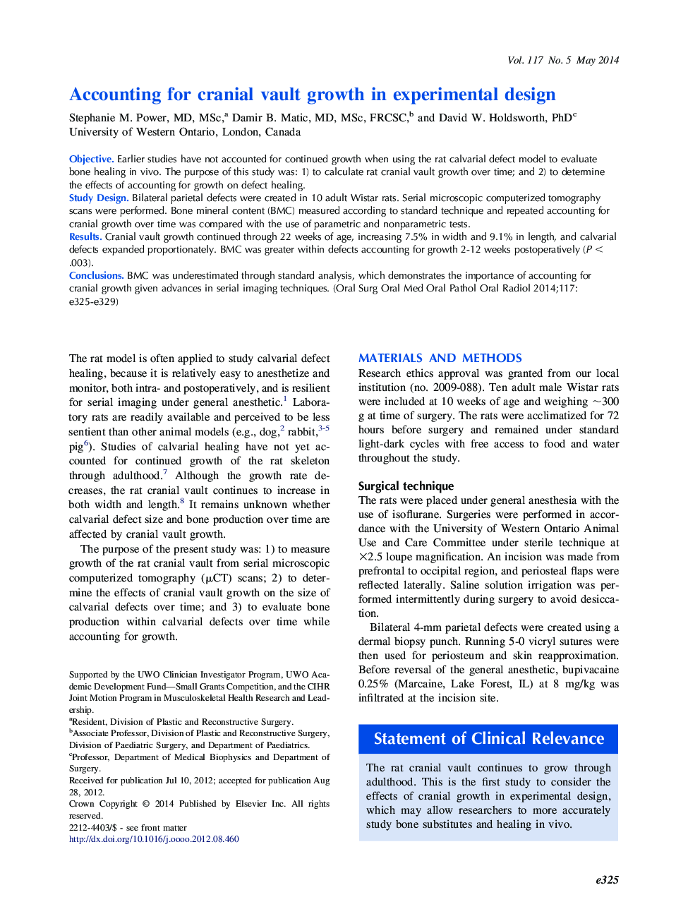 Oral and maxillofacial surgeryOnline only articleAccounting for cranial vault growth in experimental design