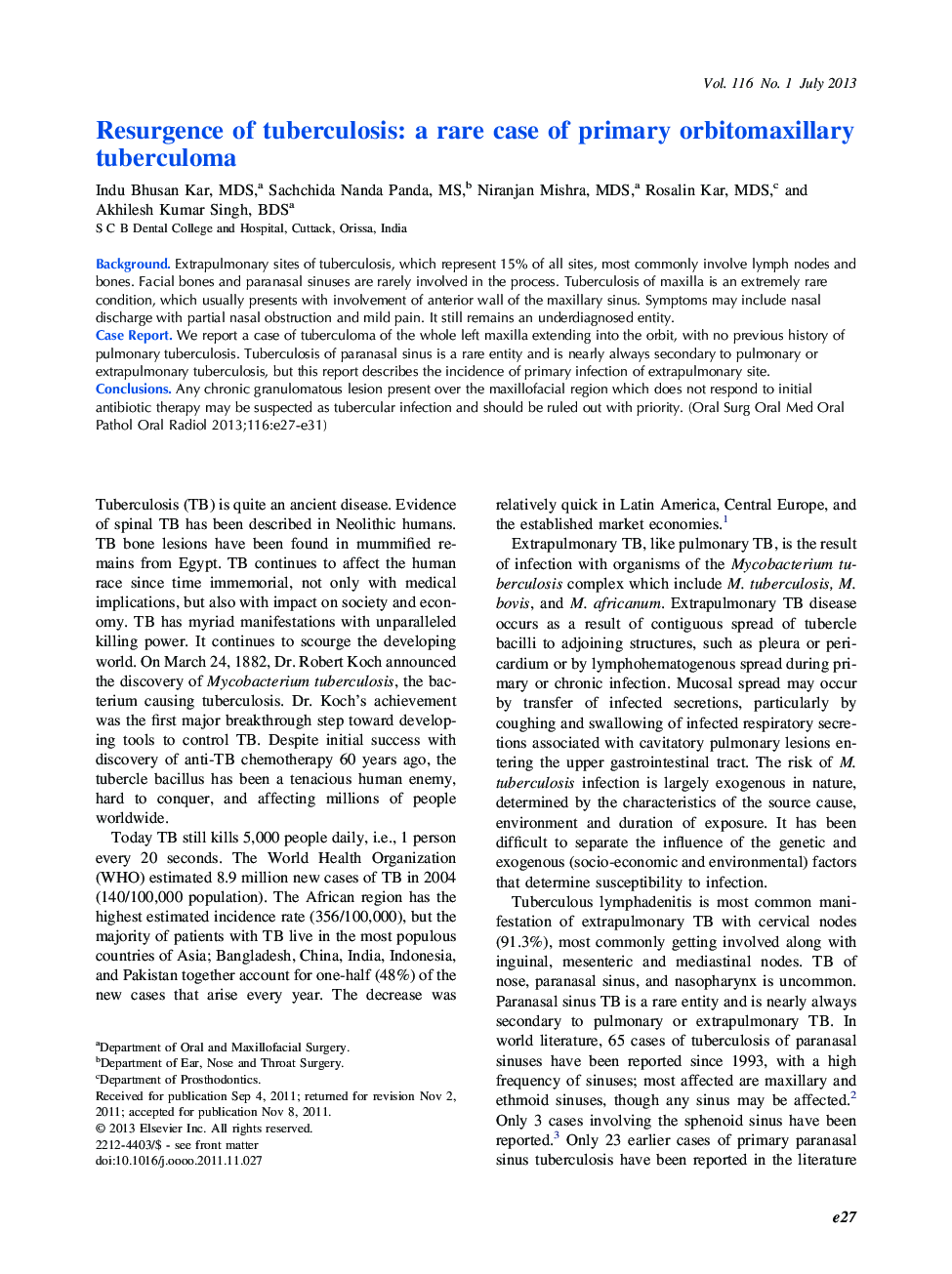 Resurgence of tuberculosis: a rare case of primary orbitomaxillary tuberculoma