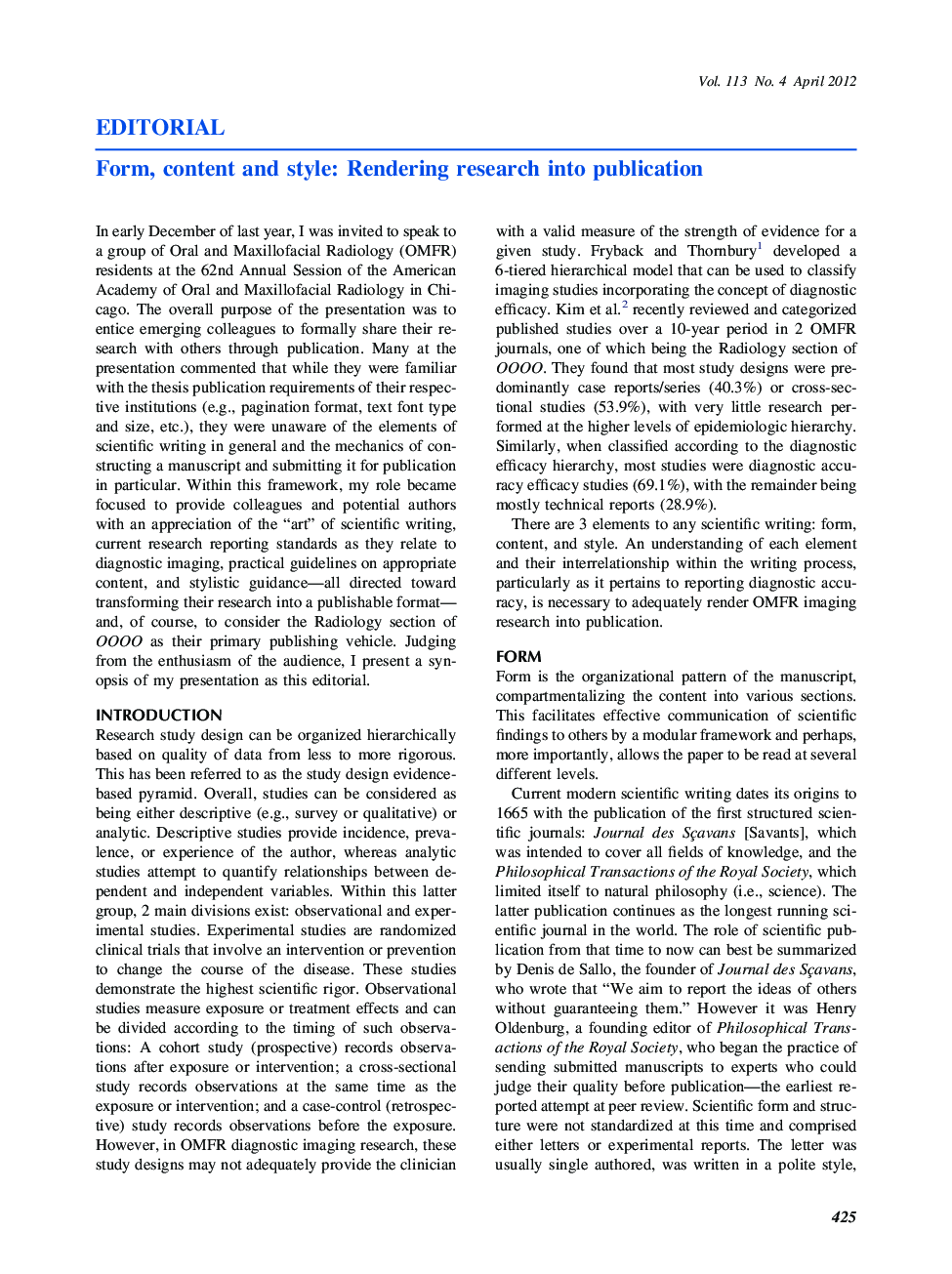 Form, content and style: Rendering research into publication