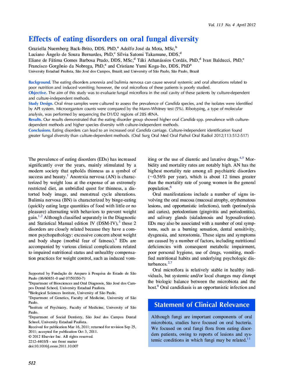 Oral medicineEffects of eating disorders on oral fungal diversity