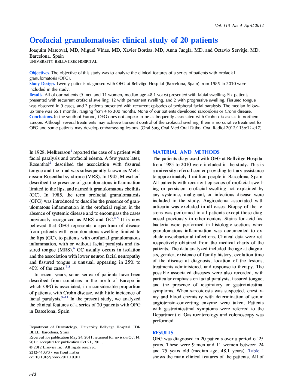 Orofacial granulomatosis: clinical study of 20 patients