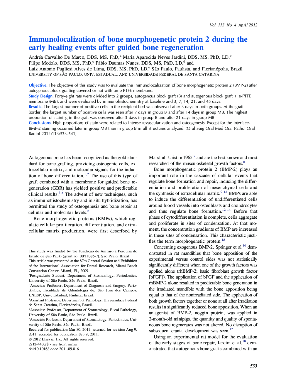 Immunolocalization of bone morphogenetic protein 2 during the early healing events after guided bone regeneration