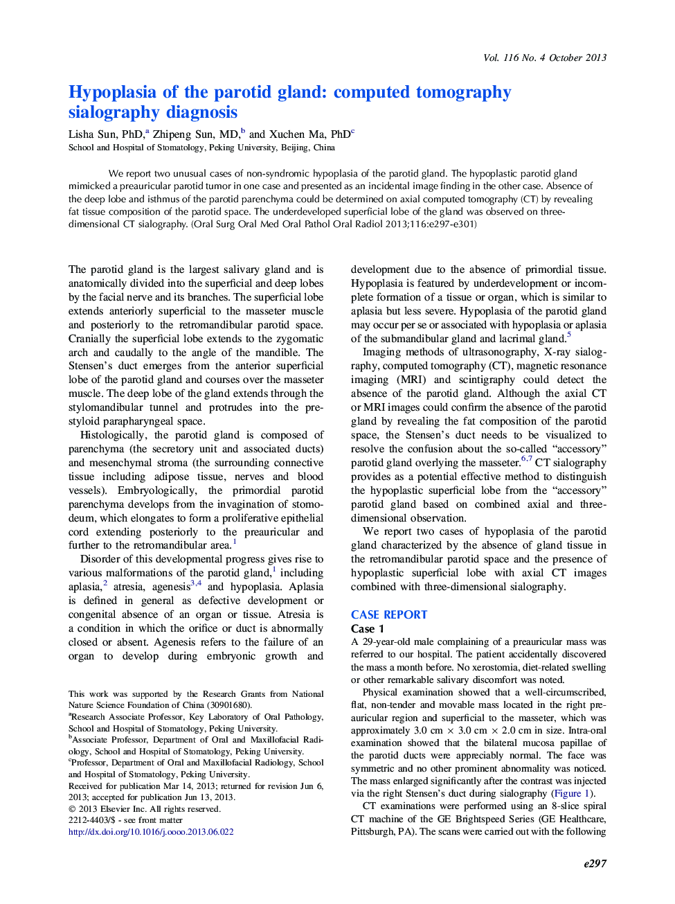 Hypoplasia of the parotid gland: computed tomography sialography diagnosis