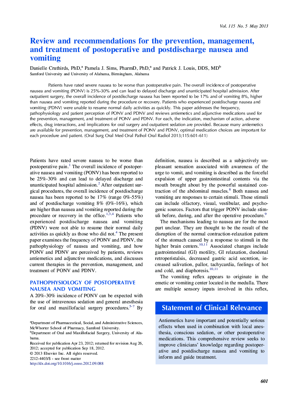 Review and recommendations for the prevention, management, and treatment of postoperative and postdischarge nausea and vomiting