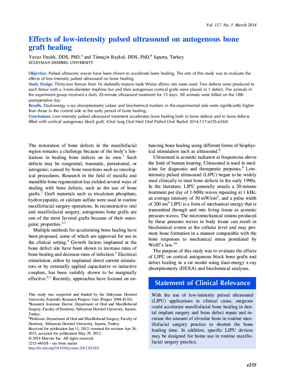 Effects of low-intensity pulsed ultrasound on autogenous bone graft healing