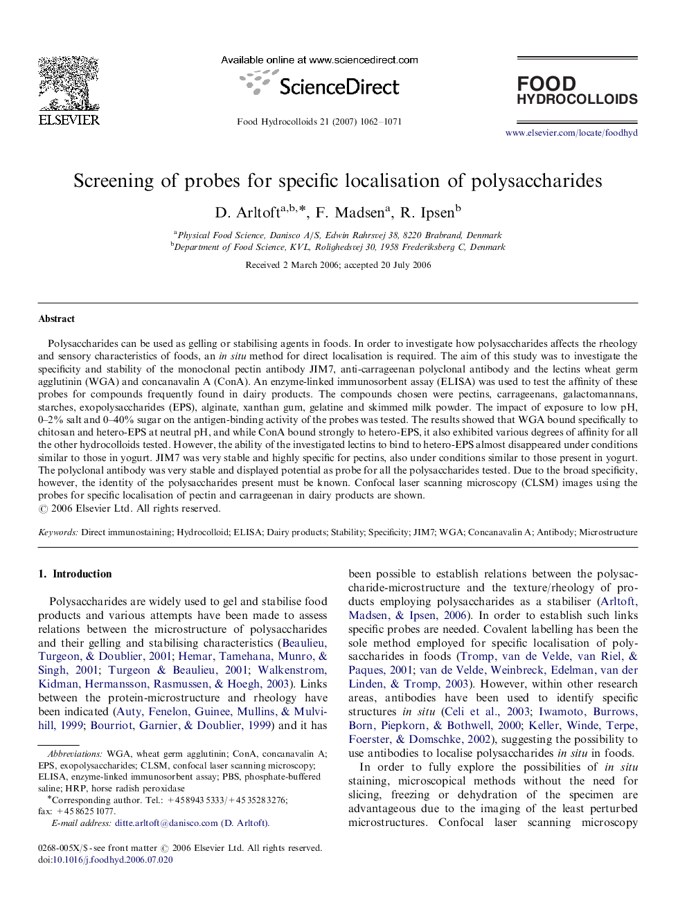 Screening of probes for specific localisation of polysaccharides