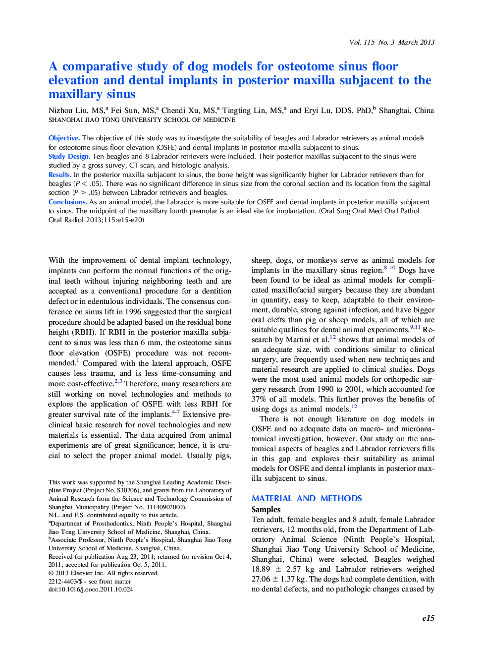 A comparative study of dog models for osteotome sinus floor elevation and dental implants in posterior maxilla subjacent to the maxillary sinus