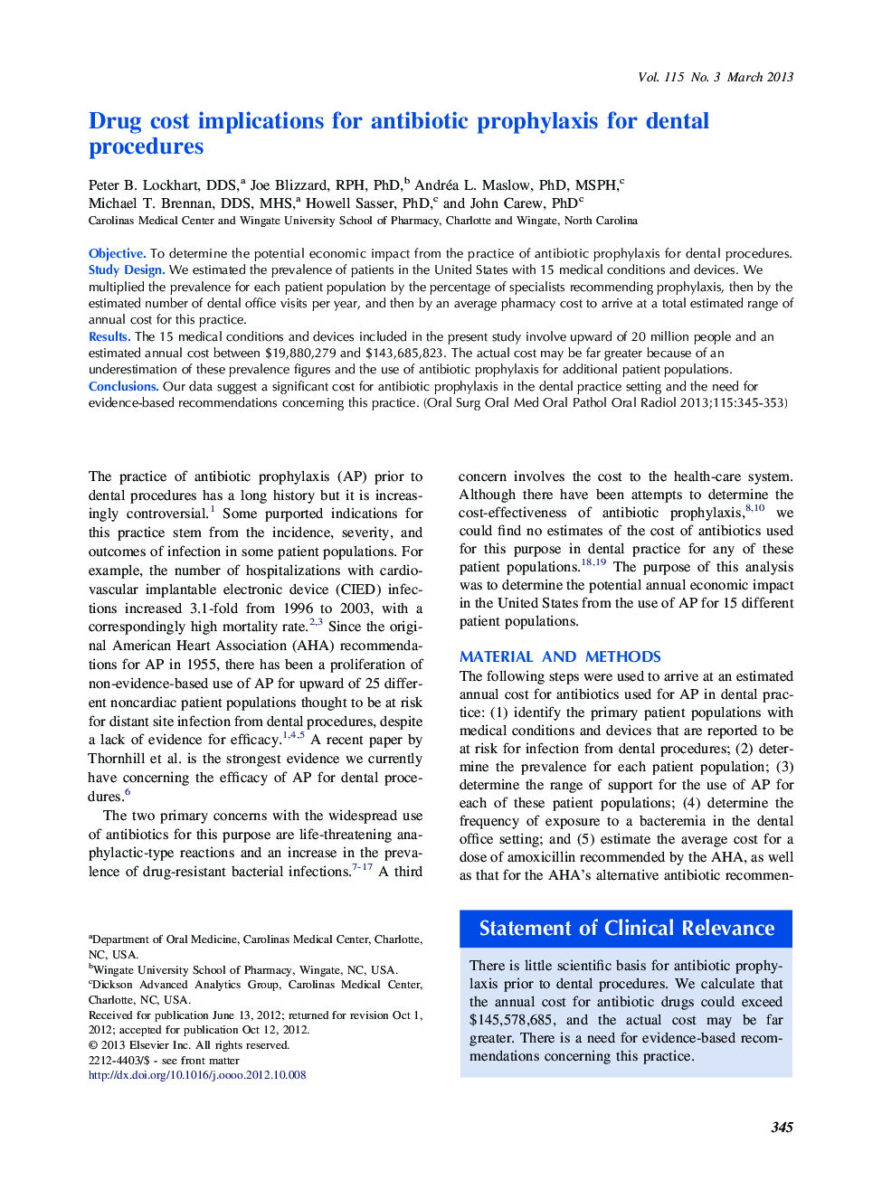 Drug cost implications for antibiotic prophylaxis for dental procedures