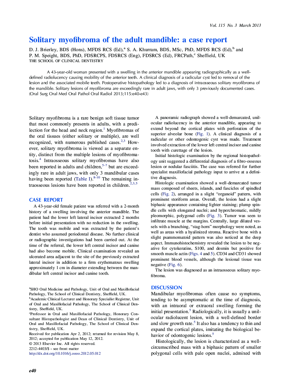 Solitary myofibroma of the adult mandible: a case report