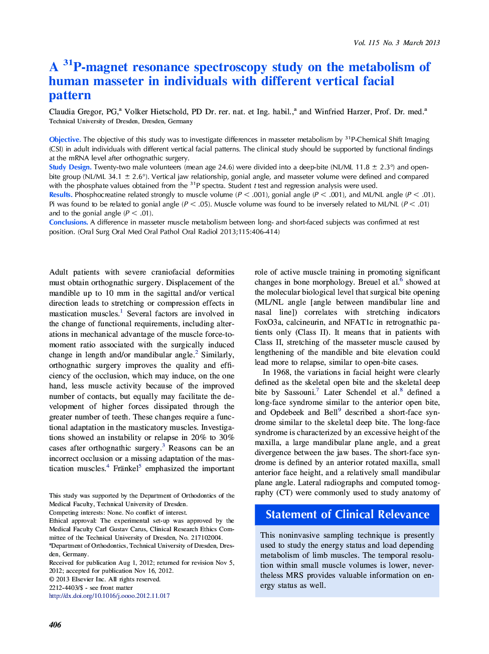 A 31P-magnet resonance spectroscopy study on the metabolism of human masseter in individuals with different vertical facial pattern