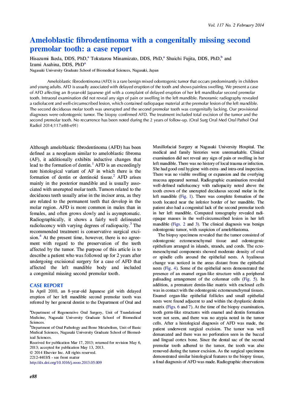 Ameloblastic fibrodentinoma with a congenitally missing second premolar tooth: a case report