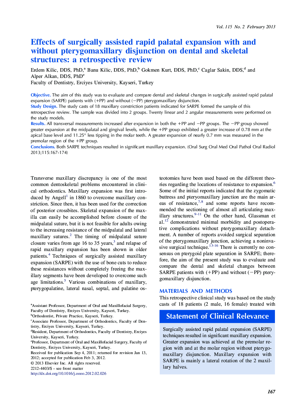 Oral and maxillofacial surgeryEffects of surgically assisted rapid palatal expansion with and without pterygomaxillary disjunction on dental and skeletal structures: a retrospective review