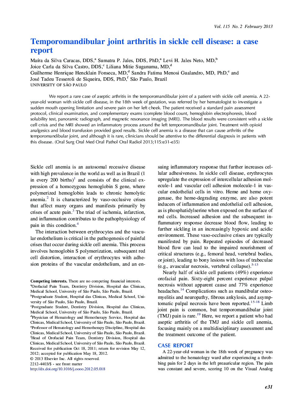 Temporomandibular joint arthritis in sickle cell disease: a case report