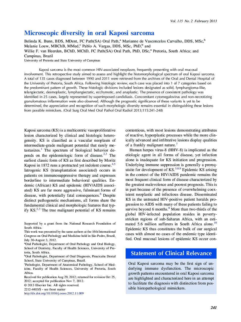 Microscopic diversity in oral Kaposi sarcoma