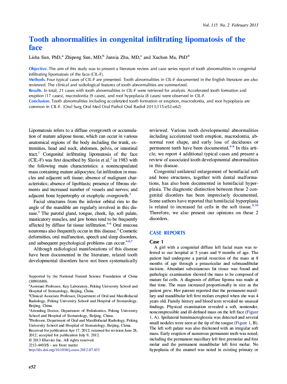 Tooth abnormalities in congenital infiltrating lipomatosis of the face