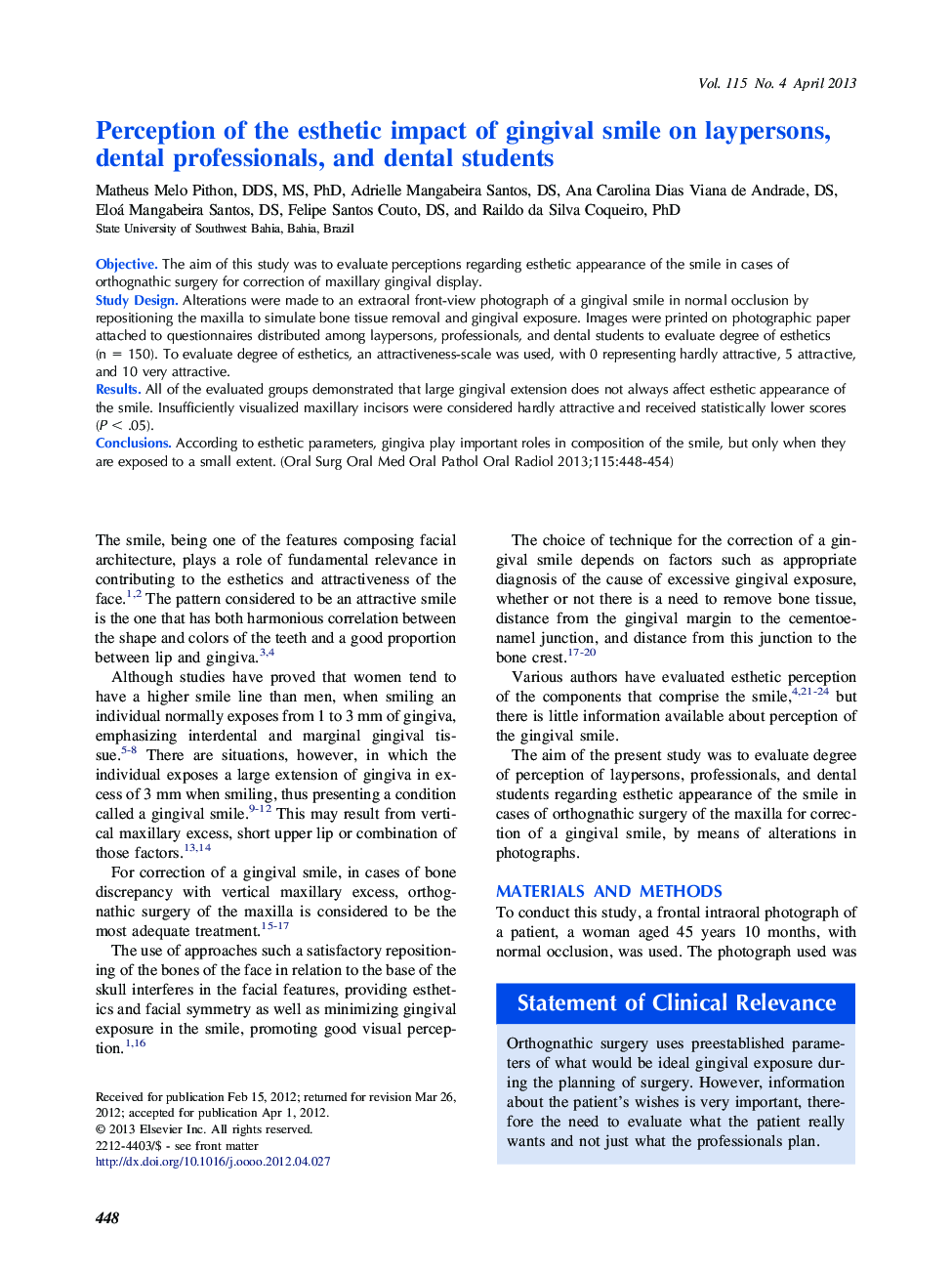 Perception of the esthetic impact of gingival smile on laypersons, dental professionals, and dental students