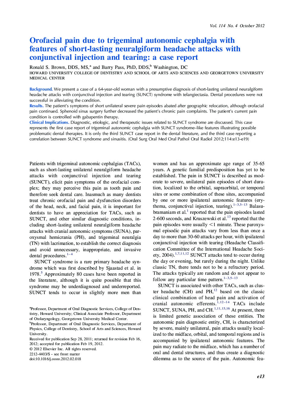 Orofacial pain due to trigeminal autonomic cephalgia with features of short-lasting neuralgiform headache attacks with conjunctival injection and tearing: a case report