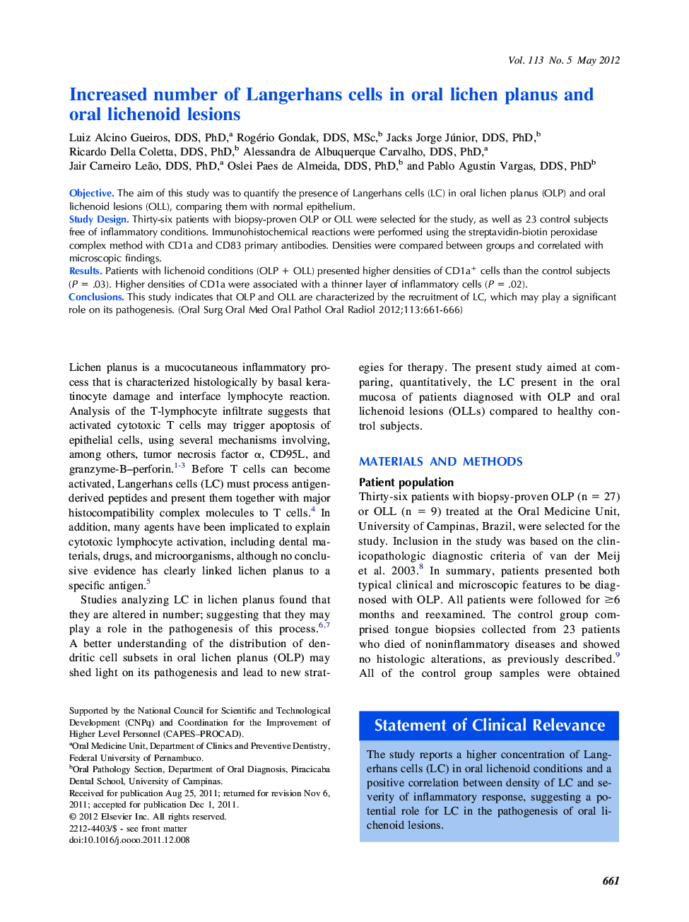 Increased number of Langerhans cells in oral lichen planus and oral lichenoid lesions