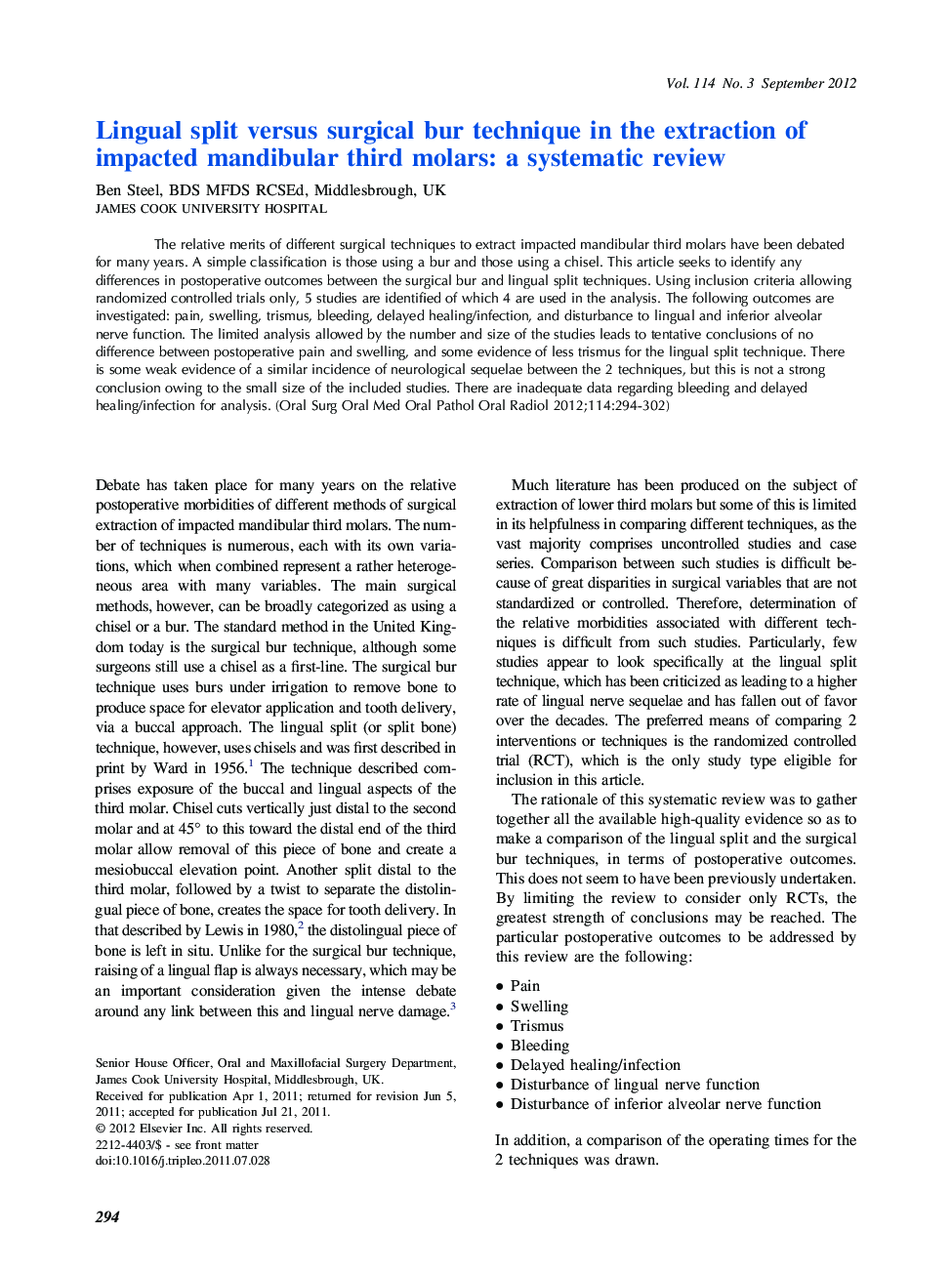 Lingual split versus surgical bur technique in the extraction of impacted mandibular third molars: a systematic review