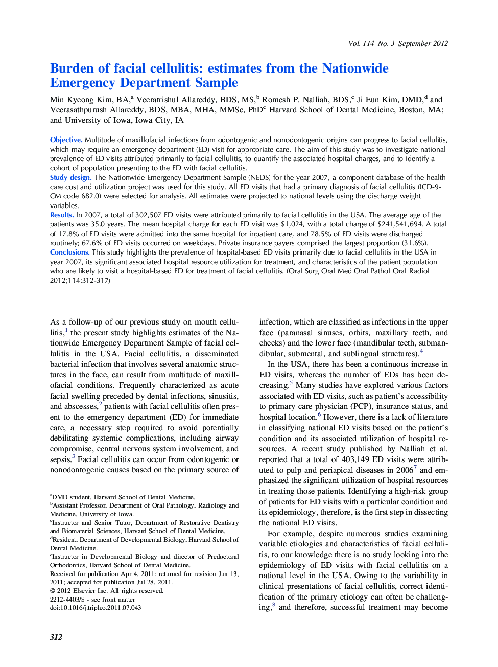 Burden of facial cellulitis: estimates from the Nationwide Emergency Department Sample