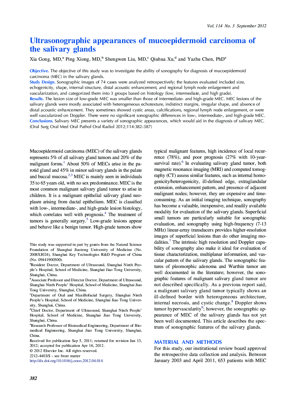 Ultrasonographic appearances of mucoepidermoid carcinoma of the salivary glands