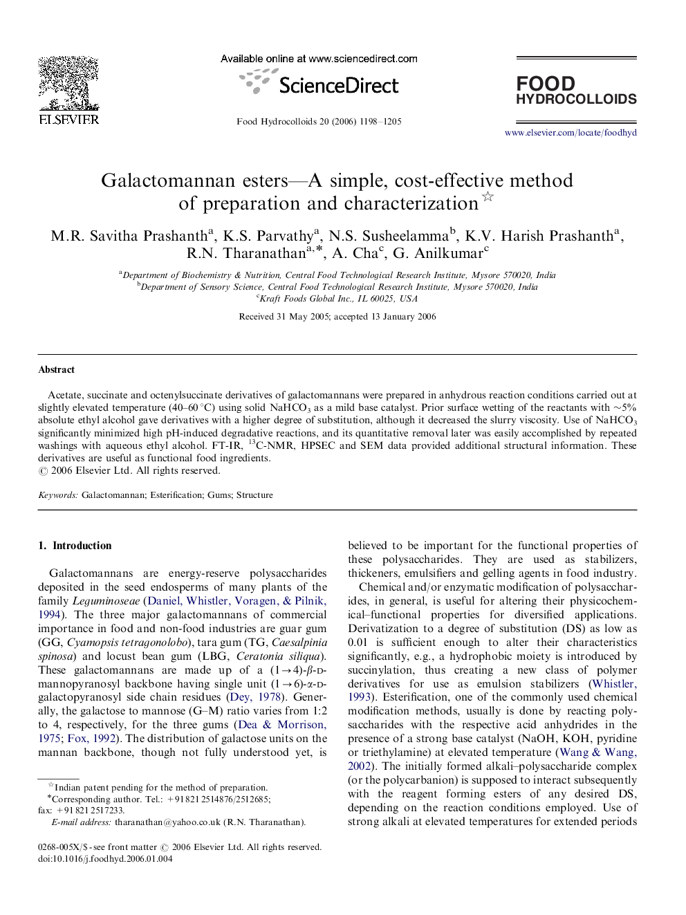 Galactomannan esters—A simple, cost-effective method of preparation and characterization 