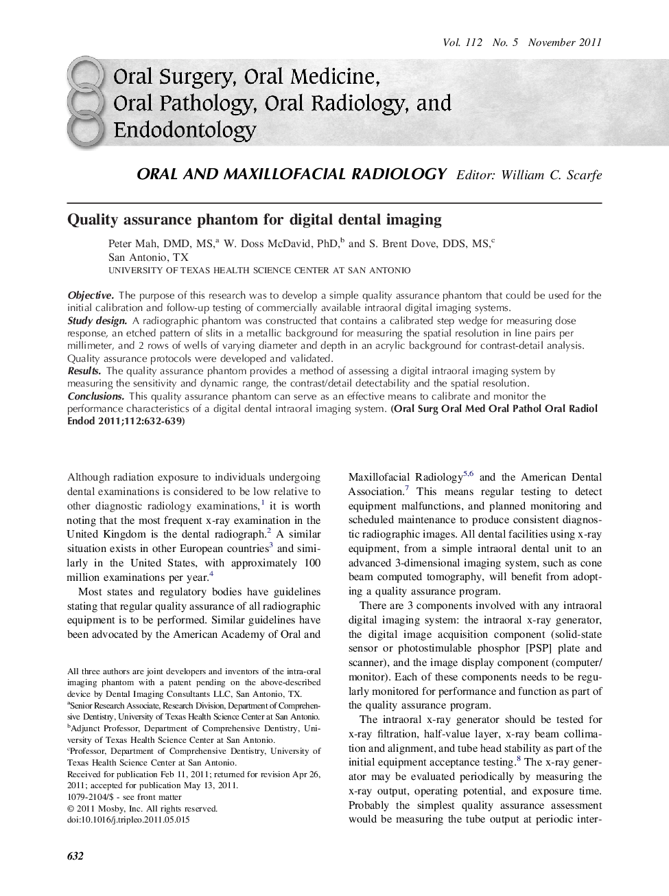 Quality assurance phantom for digital dental imaging