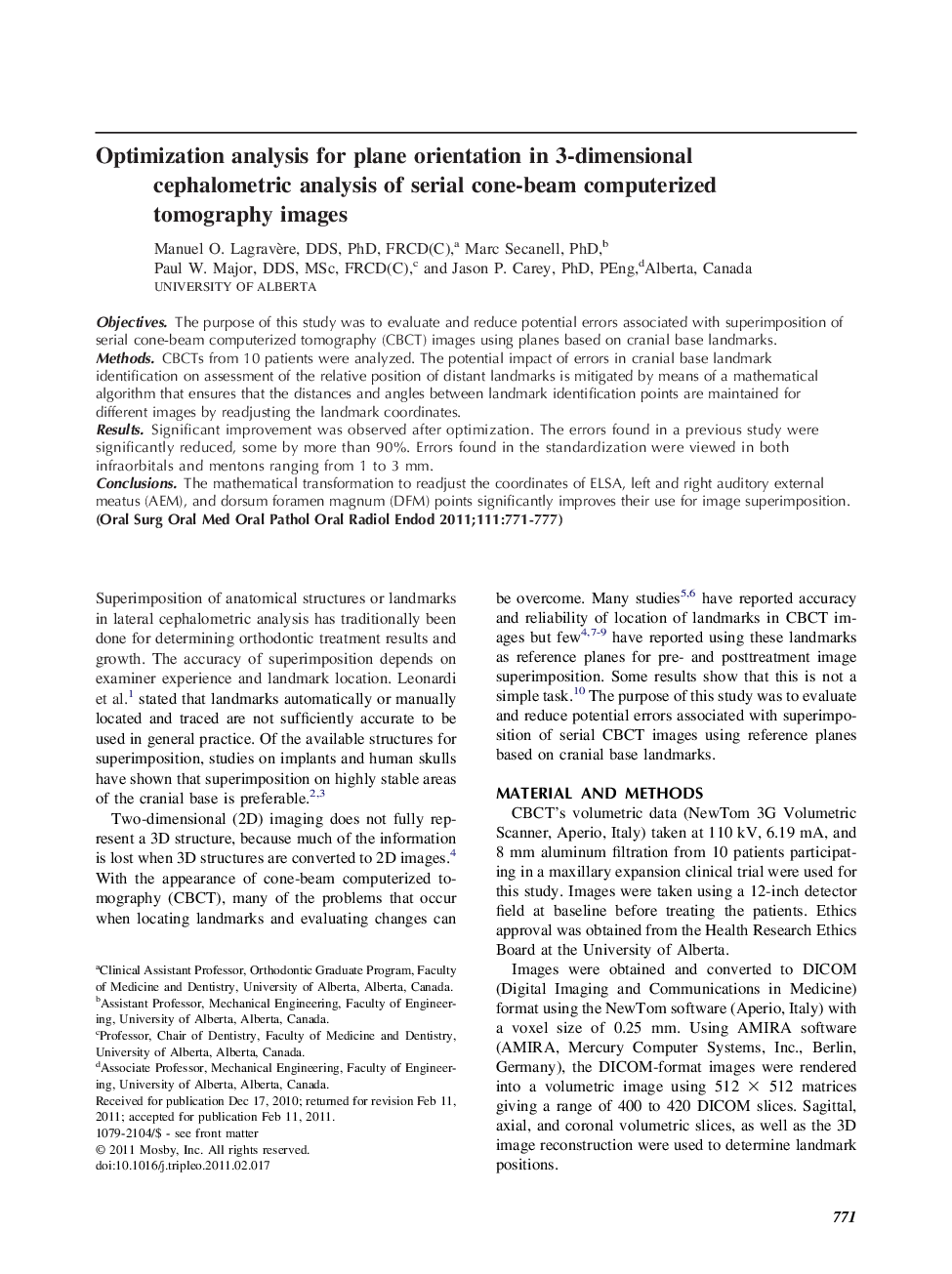 Optimization analysis for plane orientation in 3-dimensional cephalometric analysis of serial cone-beam computerized tomography images