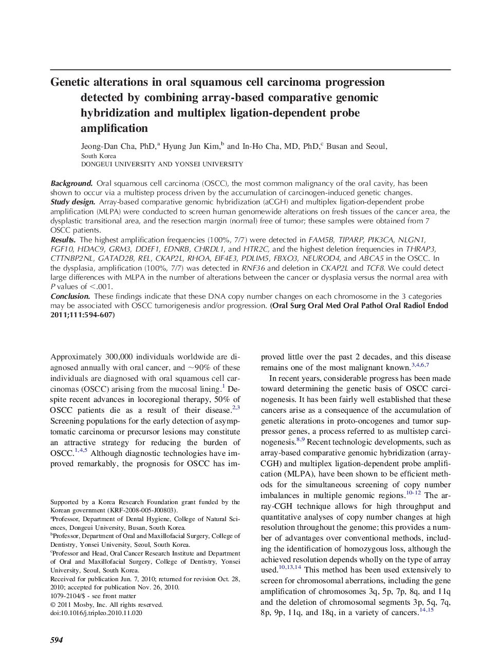 Genetic alterations in oral squamous cell carcinoma progression detected by combining array-based comparative genomic hybridization and multiplex ligation-dependent probe amplification