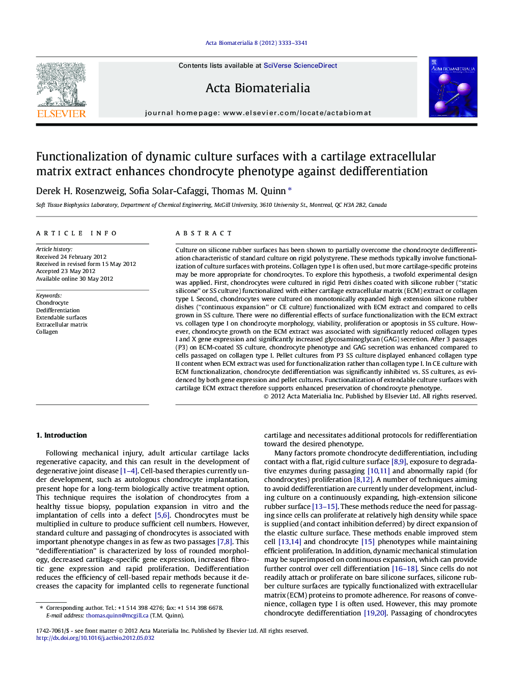 Functionalization of dynamic culture surfaces with a cartilage extracellular matrix extract enhances chondrocyte phenotype against dedifferentiation