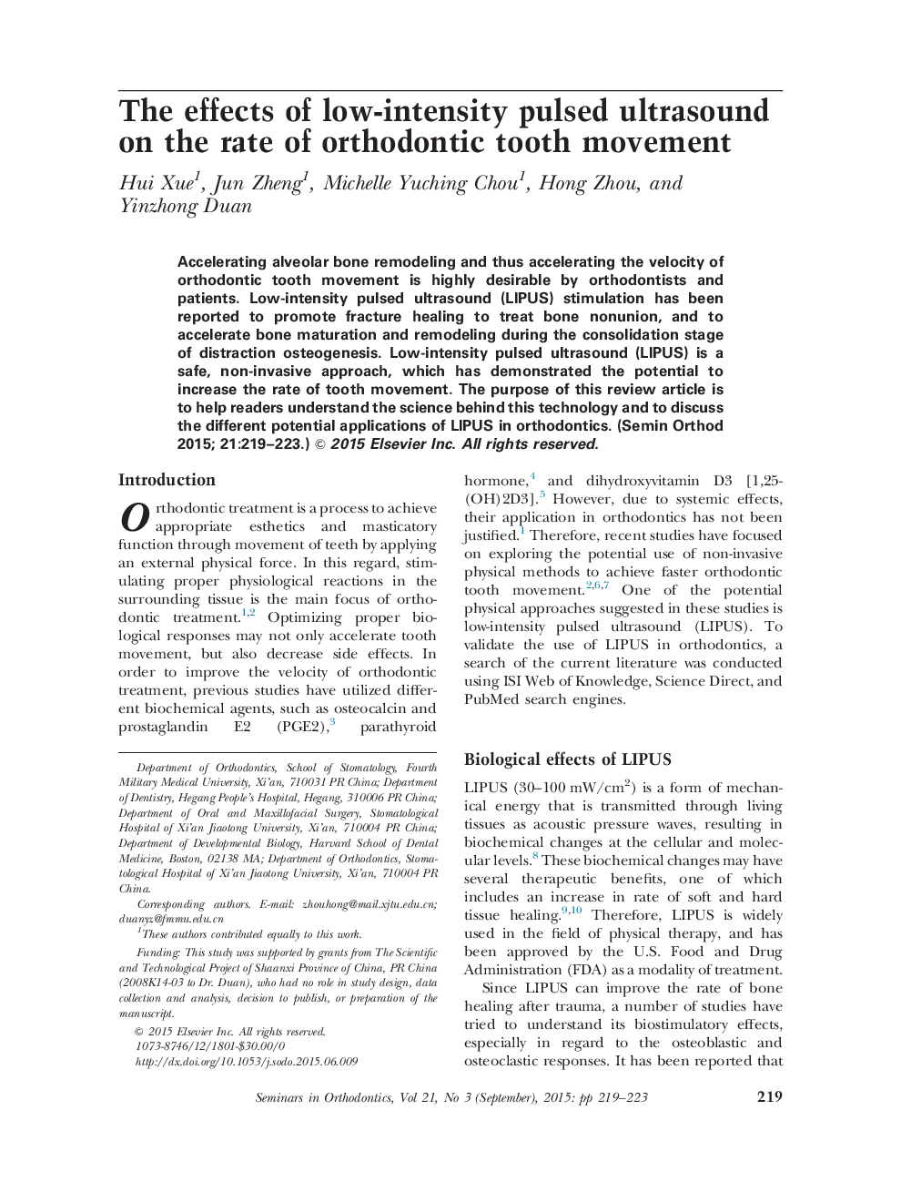 The effects of low-intensity pulsed ultrasound on the rate of orthodontic tooth movement