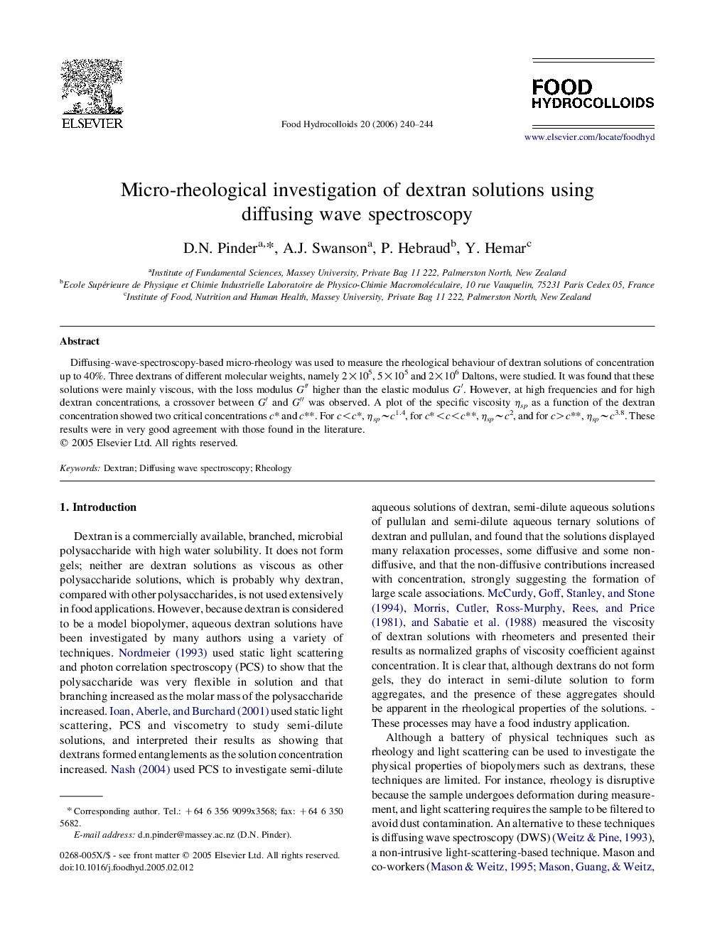 Micro-rheological investigation of dextran solutions using diffusing wave spectroscopy