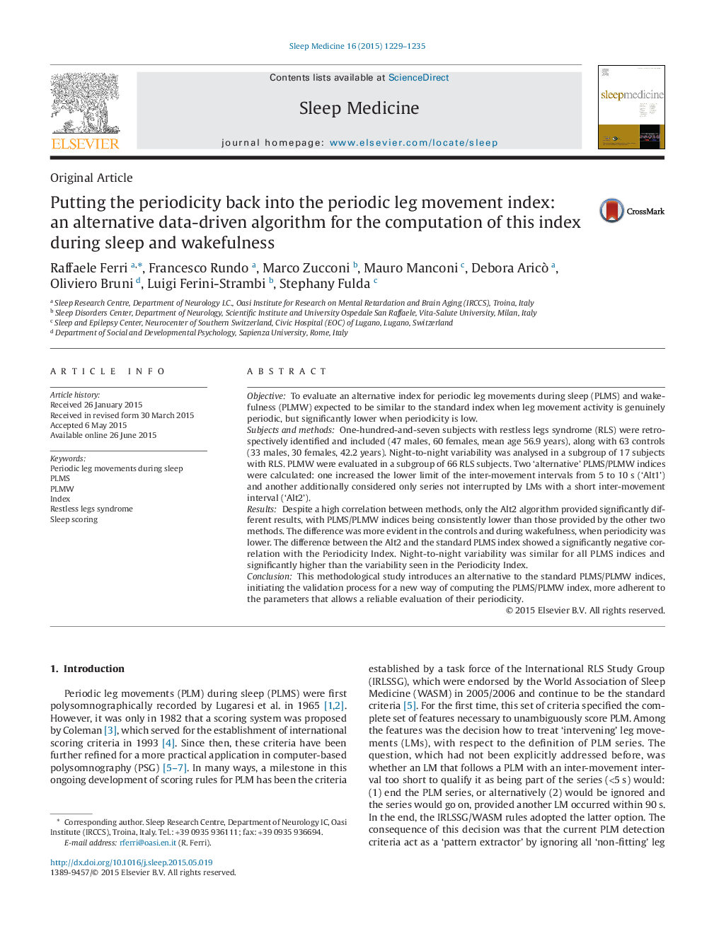 Putting the periodicity back into the periodic leg movement index: an alternative data-driven algorithm for the computation of this index during sleep and wakefulness