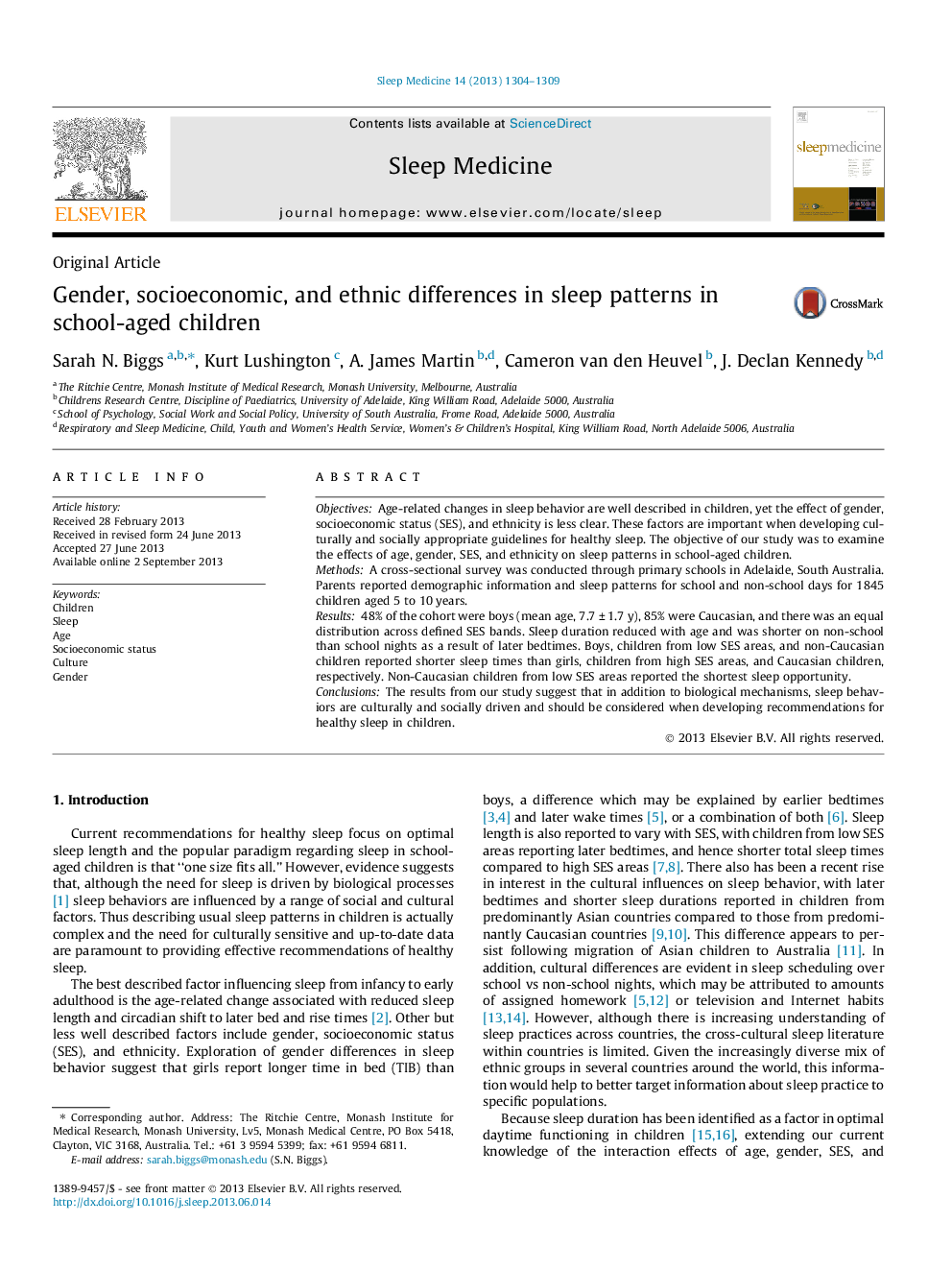 Gender, socioeconomic, and ethnic differences in sleep patterns in school-aged children